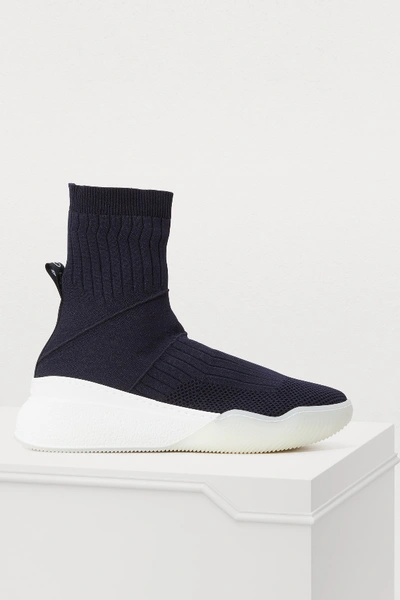 Stella Mccartney Loop Stretch-knit High-top Trainers In Navy