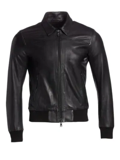 John Varvatos Leather Bomber Jacket In Black
