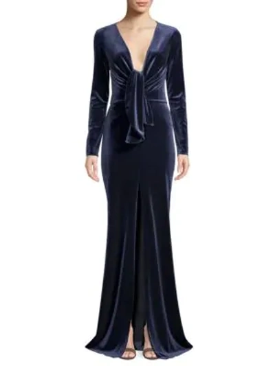 Patbo Velvet Plunging Long Sleeve Gown In Midnight