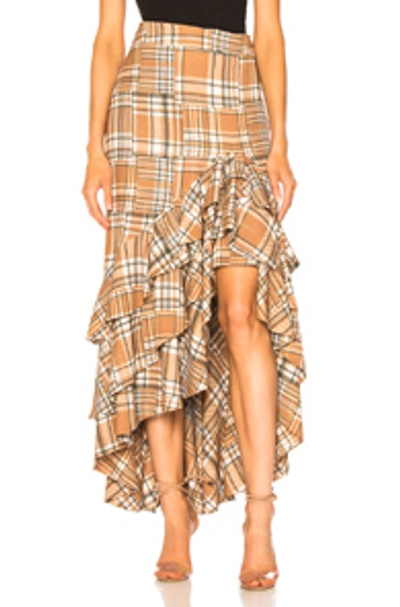 Patbo Plaid Ruffled Midi Skirt In Tan Multi