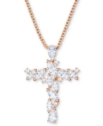 Swarovski Rose Gold-tone Crystal Cross Pendant Necklace, 14-4/5" + 3" Extender In White