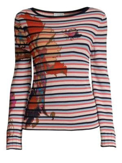 Etro Embroidered Floral-print Striped Sweater In Multi
