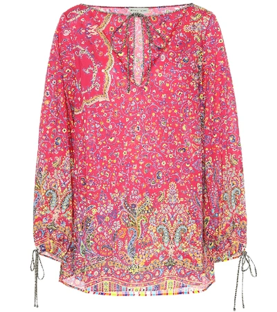 Etro Micro-floral Cotton Peasant Blouse In Pink