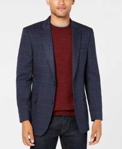 Tommy Hilfiger Men's Modern-fit Thflex Stretch Navy/burgundy Windowpane Sport Coat