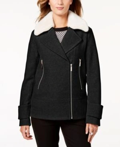 Laundry By Shelli Segal Faux-fur-collar Coat In Black