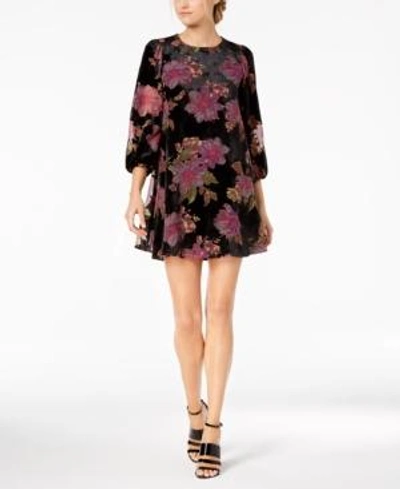 Calvin Klein Floral Burnout Velvet Shift Dress In Black Multi