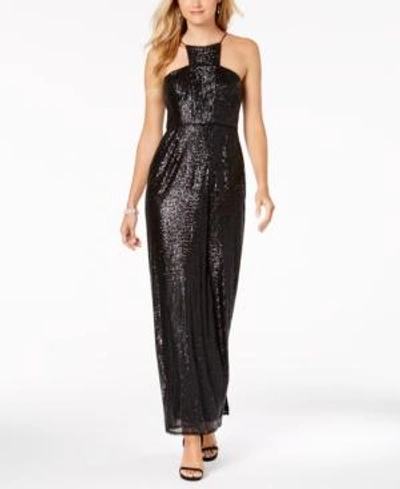 Adrianna Papell Sequin Cutaway Gown In Black