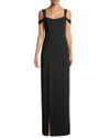 Halston Heritage Cold-shoulder Fitted Crepe Gown In Black