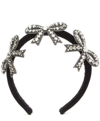 Gucci Crystal Embellished Bow Hairband In Black