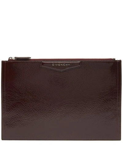 Givenchy Antigona Patent Creased Leather Pouch In Violet