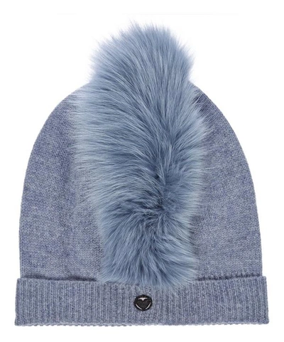 Charlotte Simone Mo Mohawk Faux Fur Cashmere Beanie Hat In Denim Blue