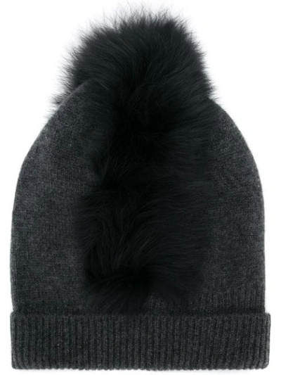 Charlotte Simone Cashmere Beanie Hat W/ Fur Mohawk In Grey
