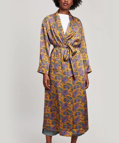 Liberty London Florence Leontine Silk Satin Long Robe In Gold