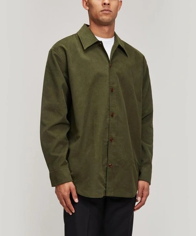 Acne Studios Moleskin Button-through Overshirt In Hunter Green | ModeSens