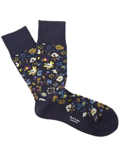 Paul Smith Floral Socks In Navy