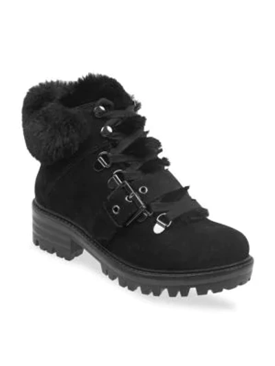 Kendall + Kylie Edison Faux Fur-lined Suede Ankle Hiker Boots In Black