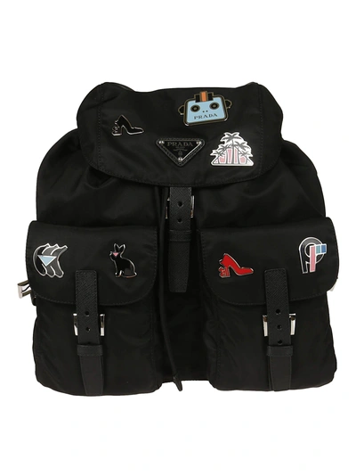 Prada Logo Fabric Backpack In Nero