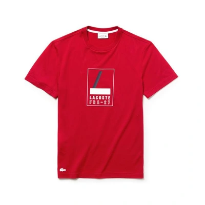 Lacoste Men's Crew Neck Rubber Lettering Soft Jersey T-shirt In Red