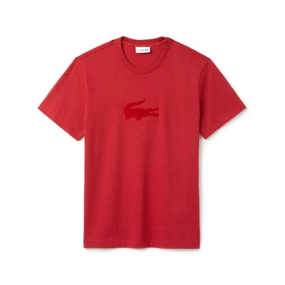 Lacoste Men's Crew Neck Oversized Crocodile Jersey T-shirt In Red