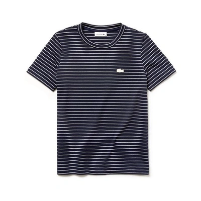Lacoste Women's Crew Neck Striped Cotton Jersey T-shirt In Navy Blue / White