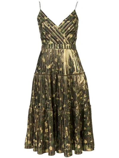 Nicole Miller Camouflage Pleated Midi Dress In Brown