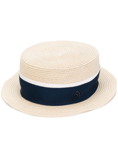 Maison Michel Auguste Grosgrain-trim Hemp Boater Hat In Neutrals