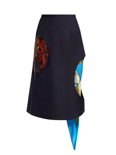 Toga Cut-out Wool Twill Skirt In Navy