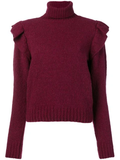 Masscob Ada Ruffled Roll-neck Wool-blend Sweater In Red