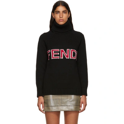 Fendi - Logo Intarsia Wool Roll Neck Sweater - Womens - Black