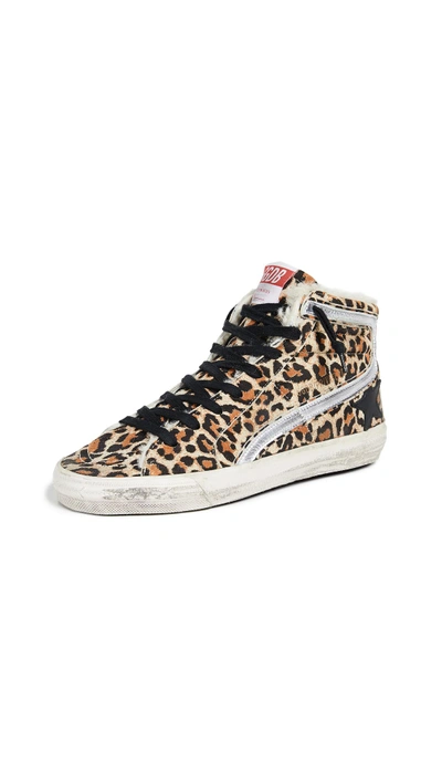 Golden Goose Slide Sneakers In Leopard/black/cream