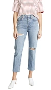 Re/done Stove Pipe Jeans In Light Rinse With Knee Rip