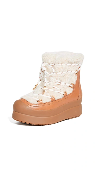 Tory Burch Courtney Shearling Boots In Natural/tan
