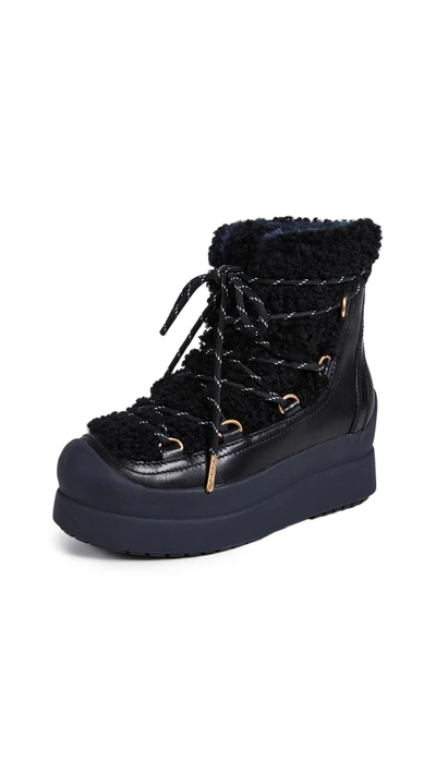 Tory Burch Courtney Shearling Boots In Perfect Black