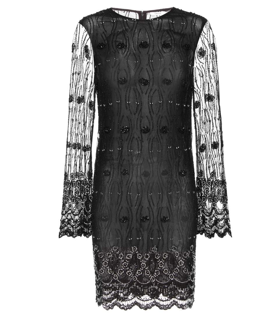 Ganni Martinez Embellished Tulle Dress In Llack | ModeSens