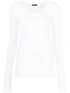 Atm Anthony Thomas Melillo Modal Rib Long Sleeve V Neck Tee In White