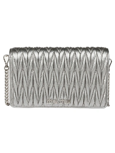 Miu Miu Matelassé Shoulder Bag In Grey