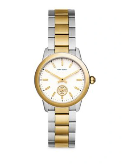 Tory Burch Collins Quartz Stainless Steel Bracelet Watch In Yellow Gold Silver