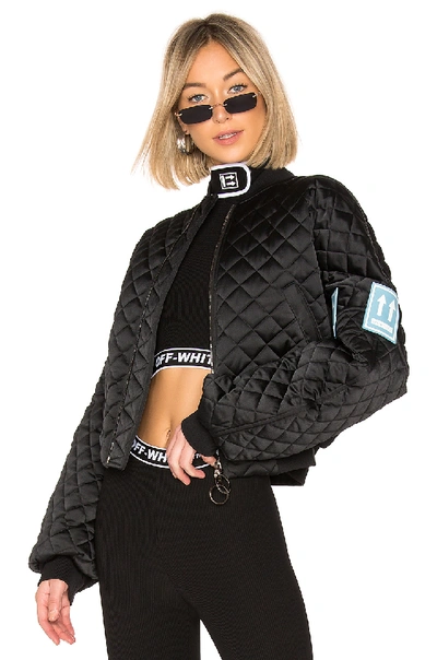 Off-white Quilted Bomber Jacket In Black & Light Blue