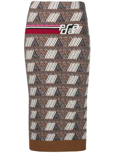 Prada Logo Jacquard Pencil Skirt - Brown