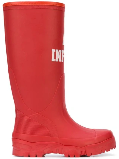 Undercover Slogan Print Rain Boots In Red