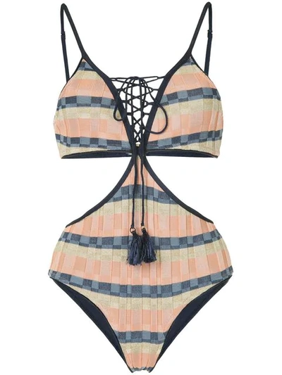 Suboo Knit Lace-up Swimsuit In Multicolour