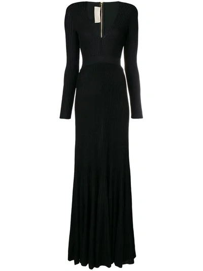 Elie Saab Ribbed Long Dress In Black
