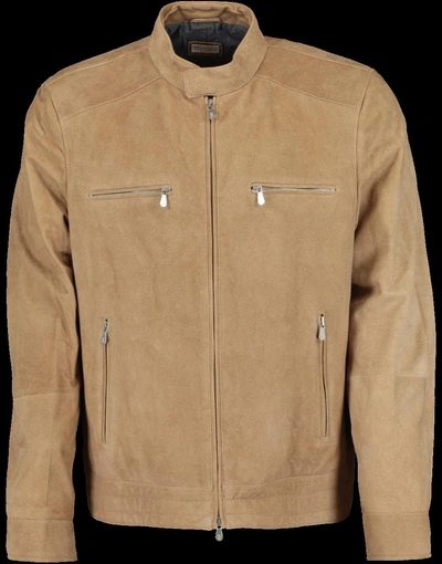 Brunello Cucinelli Suede Zip Front Jacket In Camel