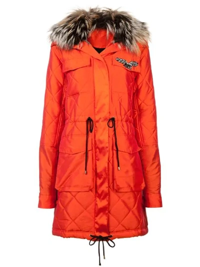 Nicole Miller Puffer Coat In Orange