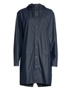 Rains Long Hooded Raincoat In Blue