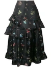 Preen By Thornton Bregazzi Frilled Floral Printed Skirt In Black