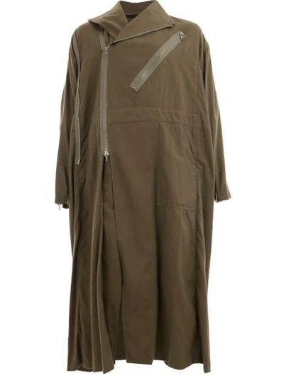 Julius Pleated Double Breasted Coat In Green