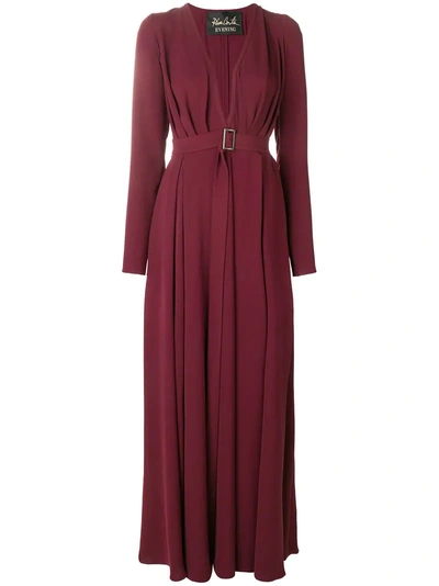 Rhea Costa Belted V-neck Gown - Red