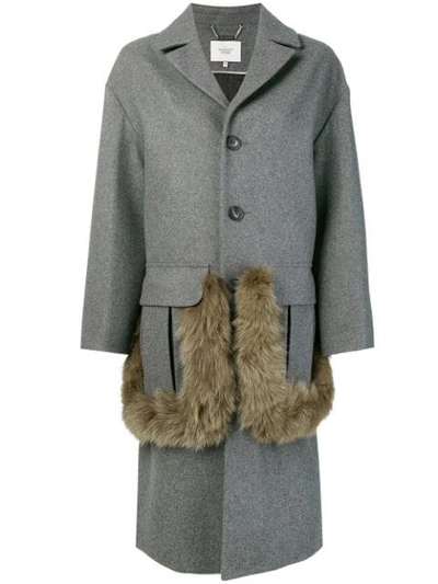 Maison Père Button Fox Fur Detail Coat - Grey