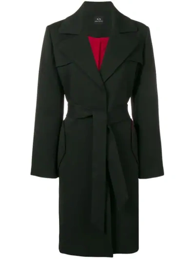 Armani Exchange Belted Coat In Black